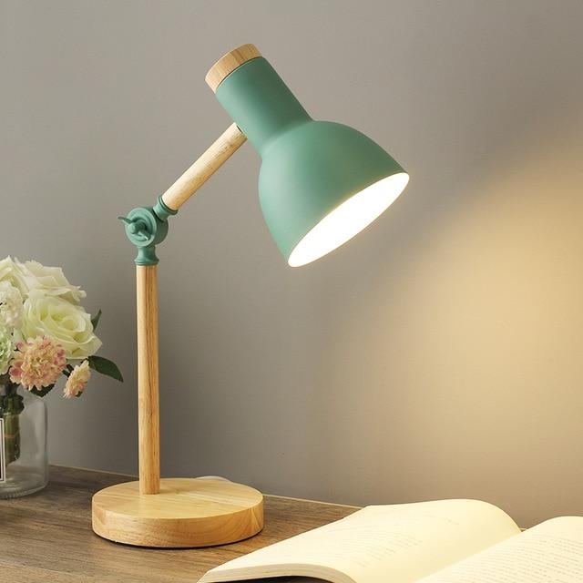 Aurelia Desk Lamp with Adjustable Wooden Base and Vibrant Metal Shade