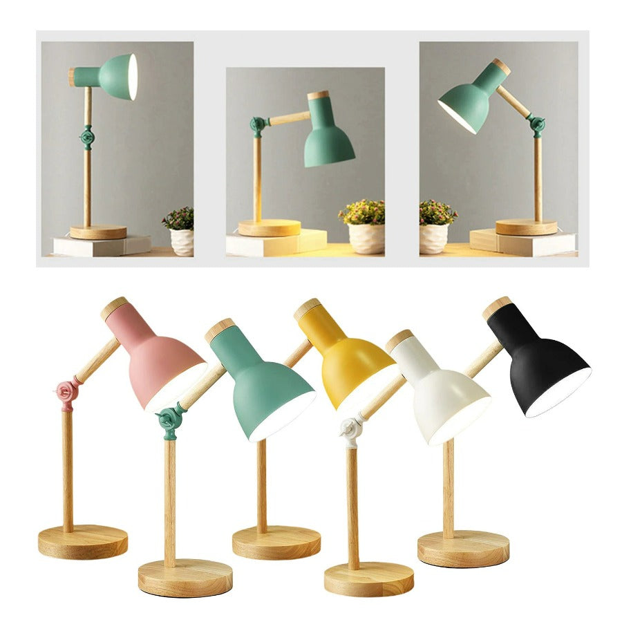 Aurelia Desk Lamp with Adjustable Wooden Base and Vibrant Metal Shade
