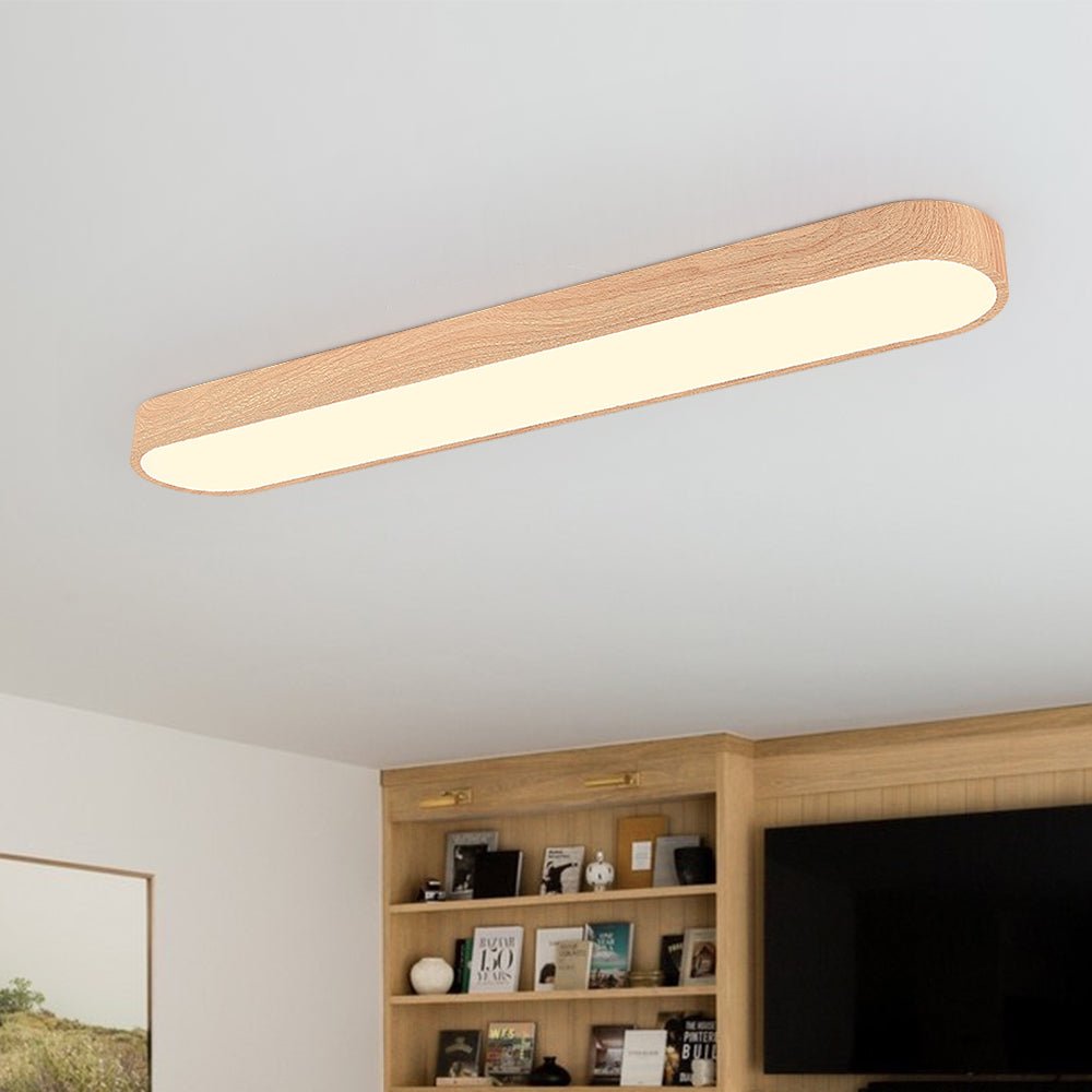 Flush Mount Ceiling Light | Oval LED with Adjustable Color and Wood Grain Finish