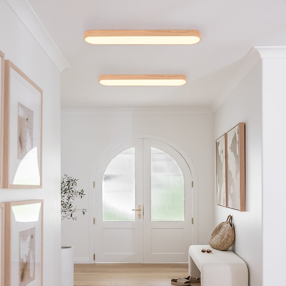 Flush Mount Ceiling Light | Oval LED with Adjustable Color and Wood Grain Finish