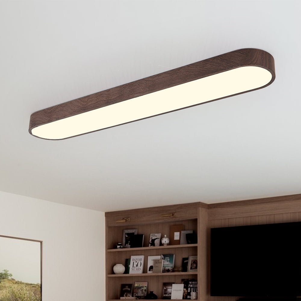Flush Mount Ceiling Light | Oval LED with Adjustable Color and Wood Grain Finish