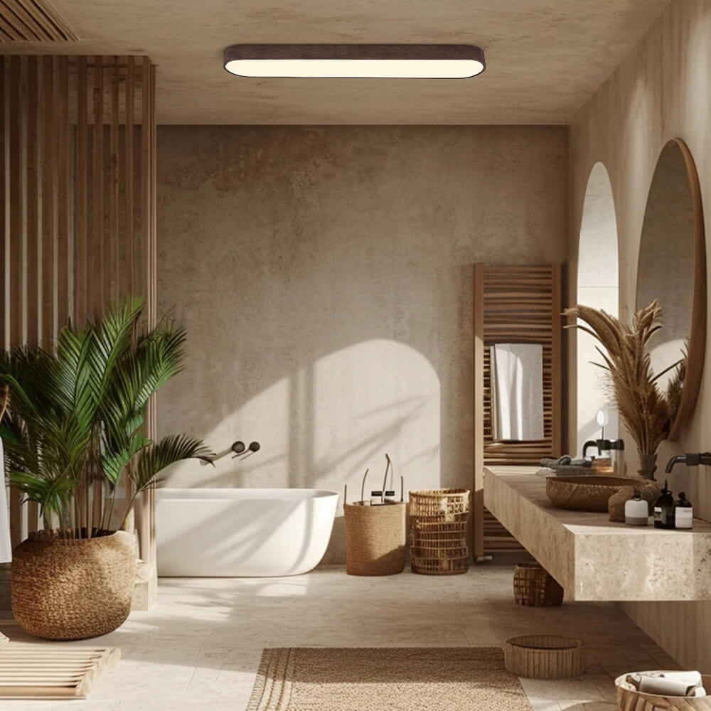 Flush Mount Ceiling Light | Oval LED with Adjustable Color and Wood Grain Finish