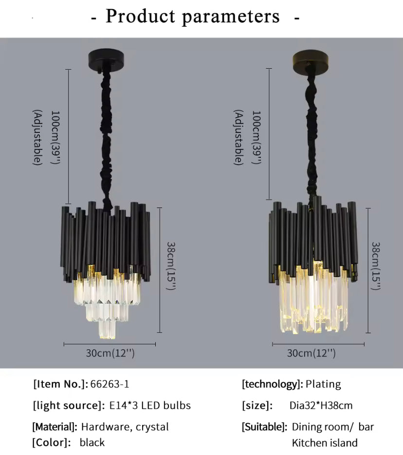 Aurelia Black Crystal Pendant Light in Durable Aluminum