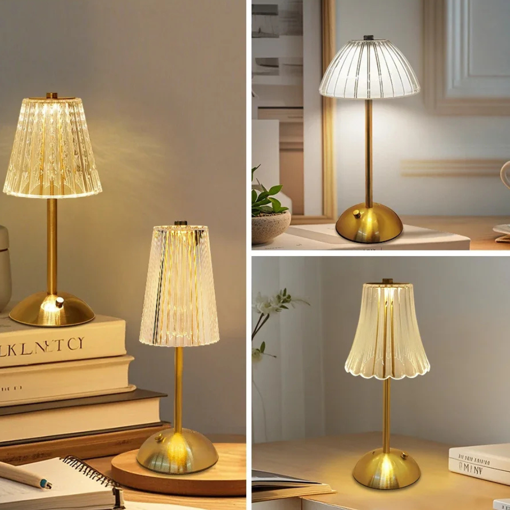 Candeeiro de mesa recarregável dourado