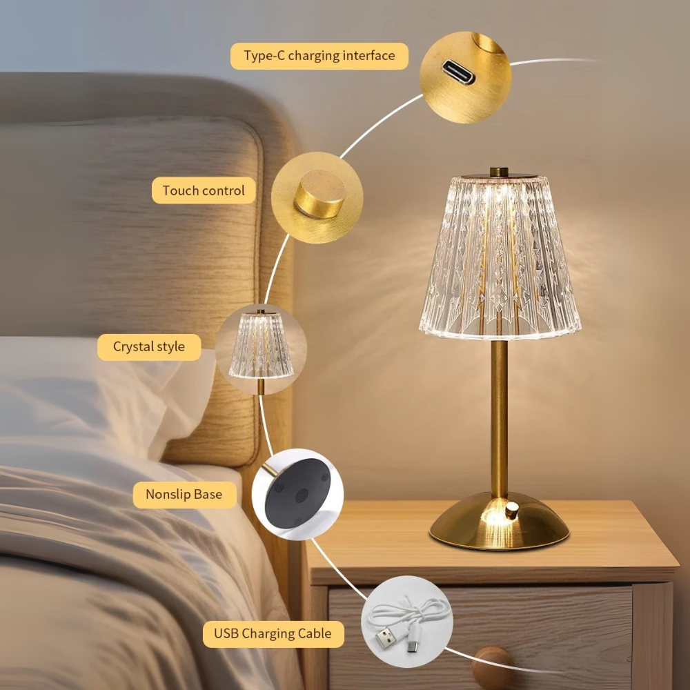 Lámpara de mesa recargable dorada