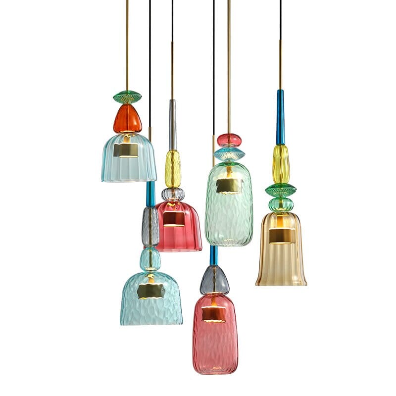 Lyra Candy Pendant Light in Brass and Glass Nordic Inspired