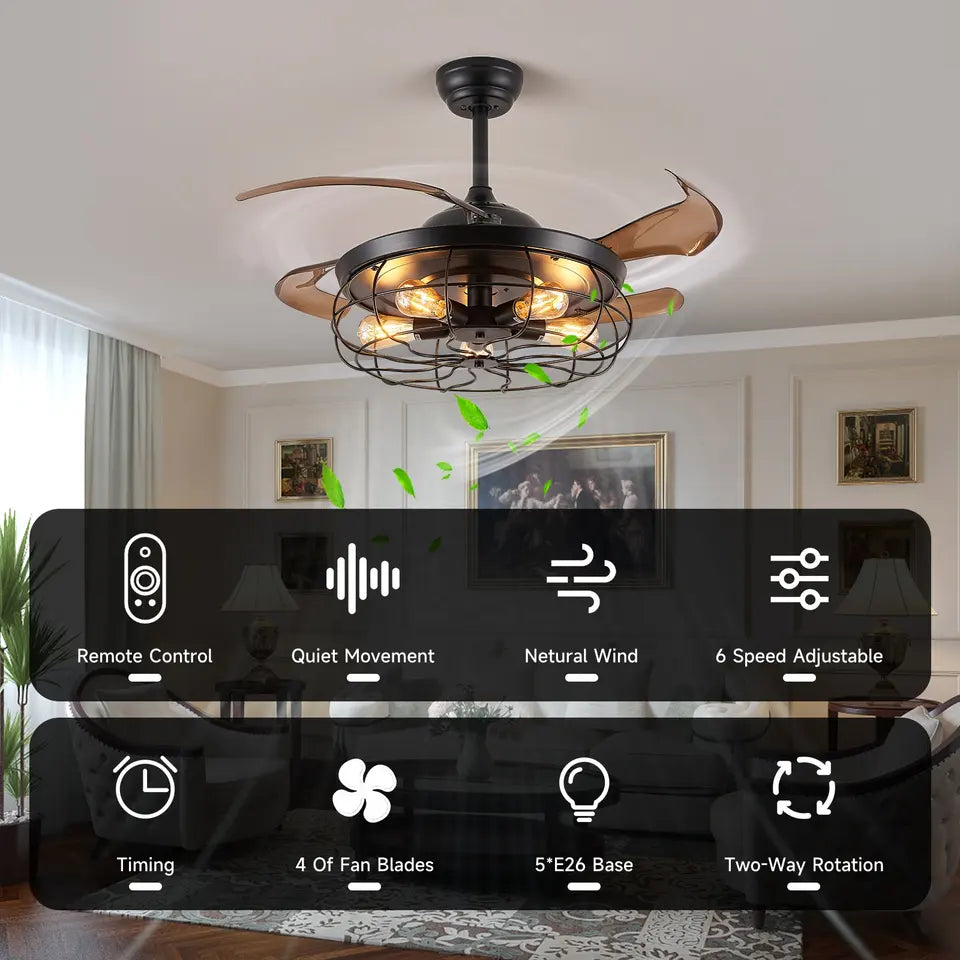 Harlow Farmhouse Black Ceiling Fan With Light Vintage Chandelier Style