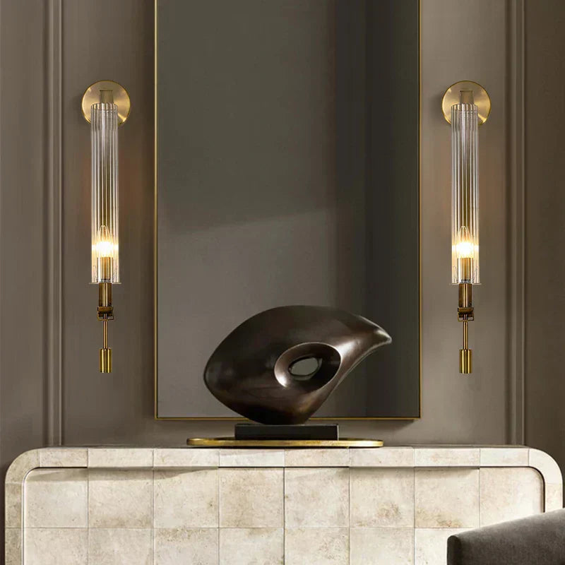 Aurelia Copper Base Wall Lamp With Edison Ribbed Glass Cylinders