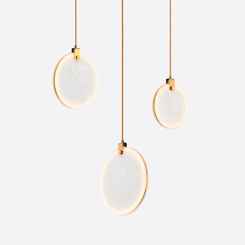 Aurea Marble Pendant Light With Round White Resin Shade And Gold Details