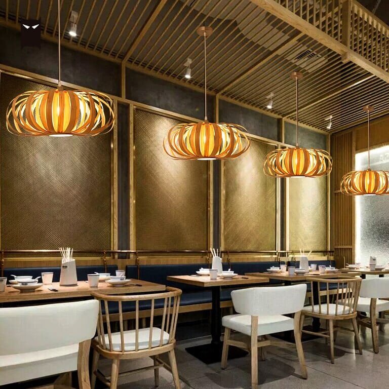 NovaLume Autumn Pumpkin Wood Pendant Light With Iron Finish