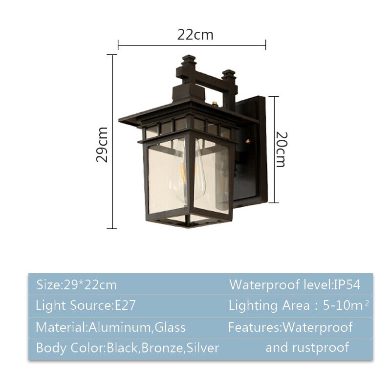 Lorien Retro Outdoor Wall Lamp in Black Aluminum Finish