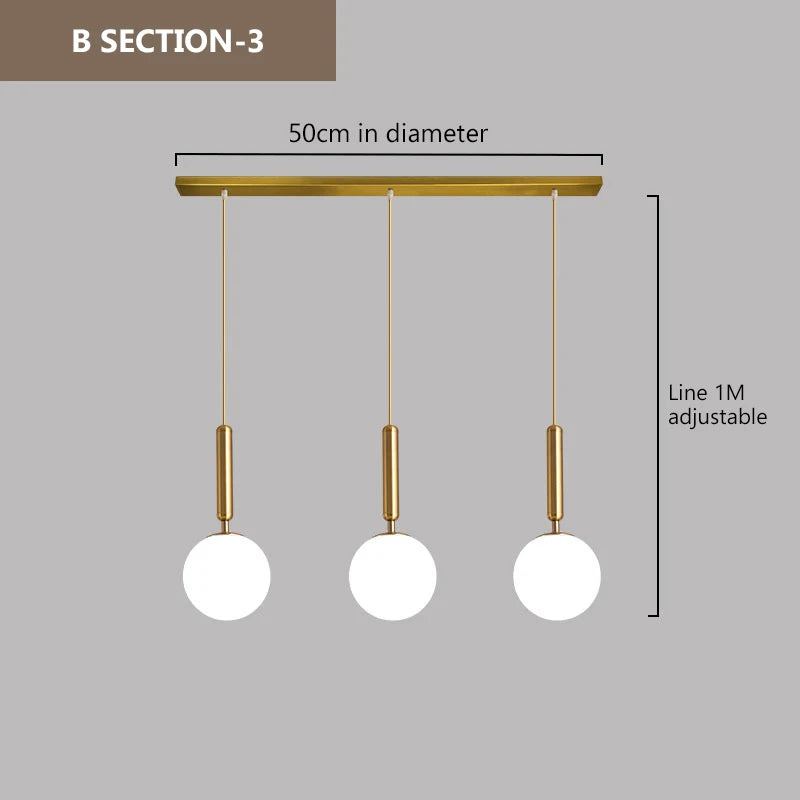 Lyra Three-Head Pendant Light With Glass And Metal