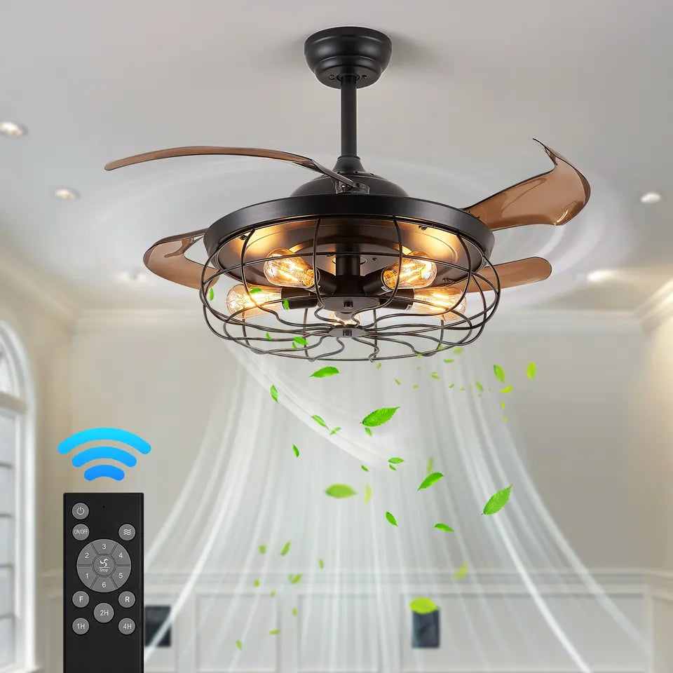 Harlow Farmhouse Black Ceiling Fan With Light Vintage Chandelier Style