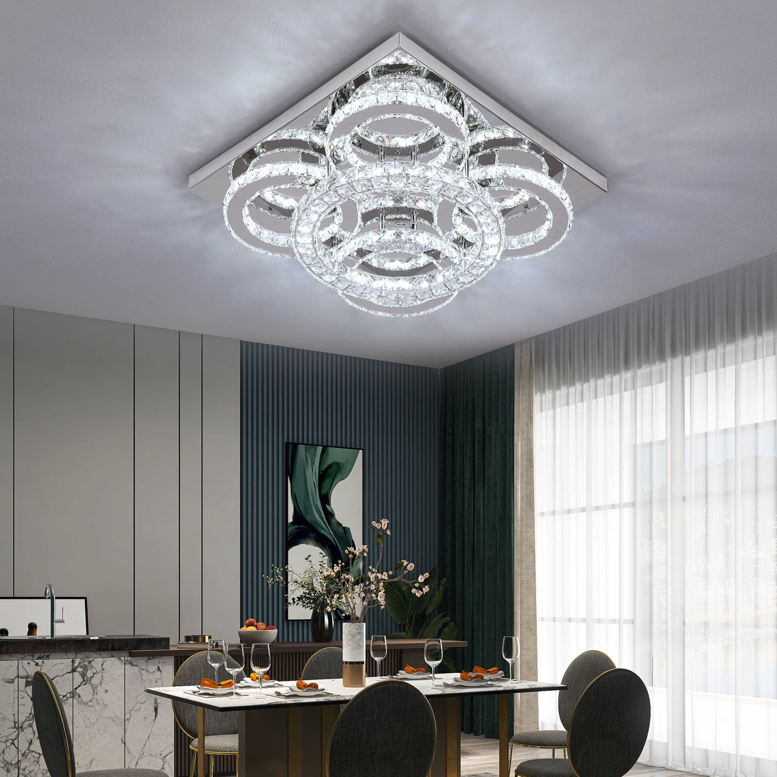 NovaQuin Five-Ring Crystal Chandelier With Remote LED