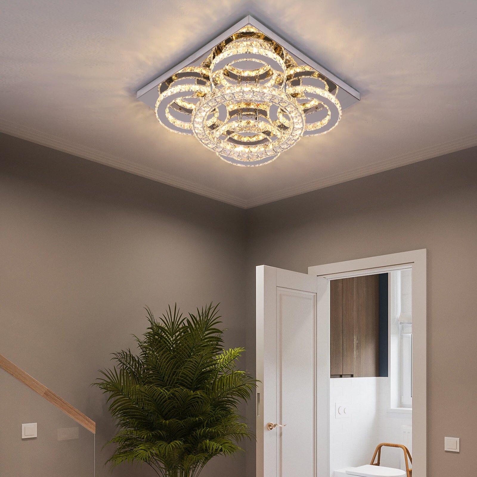 NovaQuin Five-Ring Crystal Chandelier With Remote LED