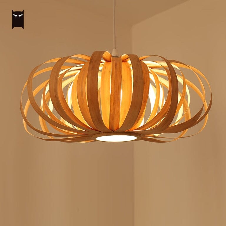 NovaLume Autumn Pumpkin Wood Pendant Light With Iron Finish
