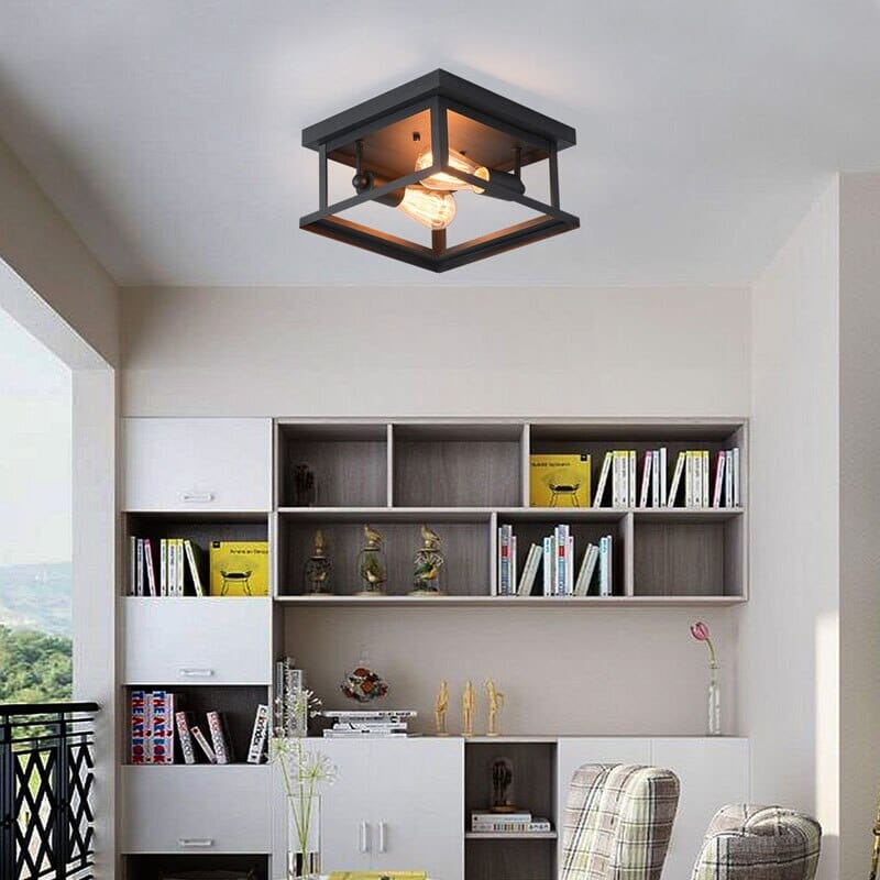Nexa Retro Square Ceiling Lamp In Black Wrought Iron