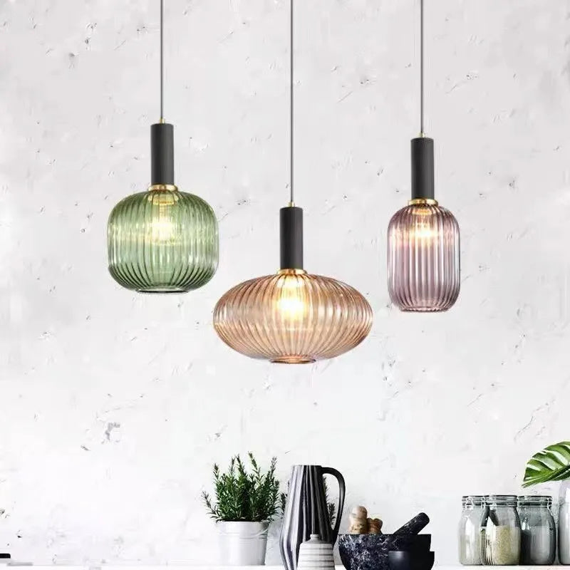 Colorful Retro Glass Pendant Light – Creative LED Hanging Light for Living Room and Bedroom