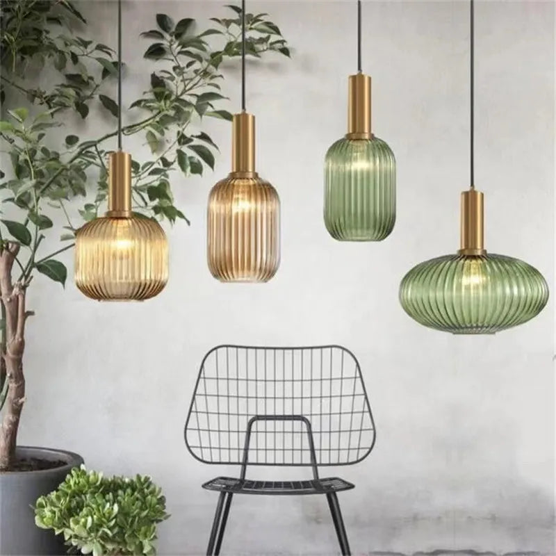 Colorful Retro Glass Pendant Light – Creative LED Hanging Light for Living Room and Bedroom