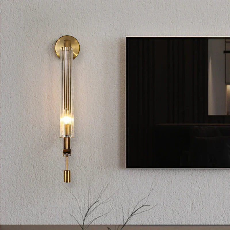Aurelia Copper Base Wall Lamp With Edison Ribbed Glass Cylinders