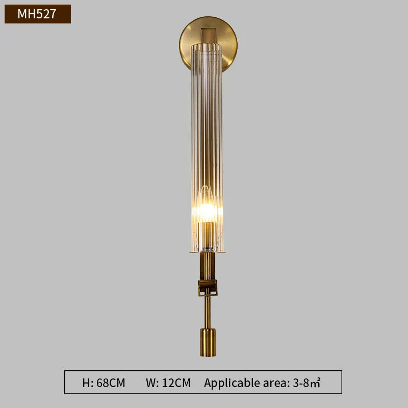 Aurelia Copper Base Wall Lamp With Edison Ribbed Glass Cylinders