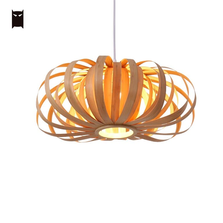NovaLume Autumn Pumpkin Wood Pendant Light With Iron Finish