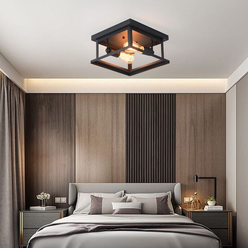 Nexa Retro Square Ceiling Lamp In Black Wrought Iron