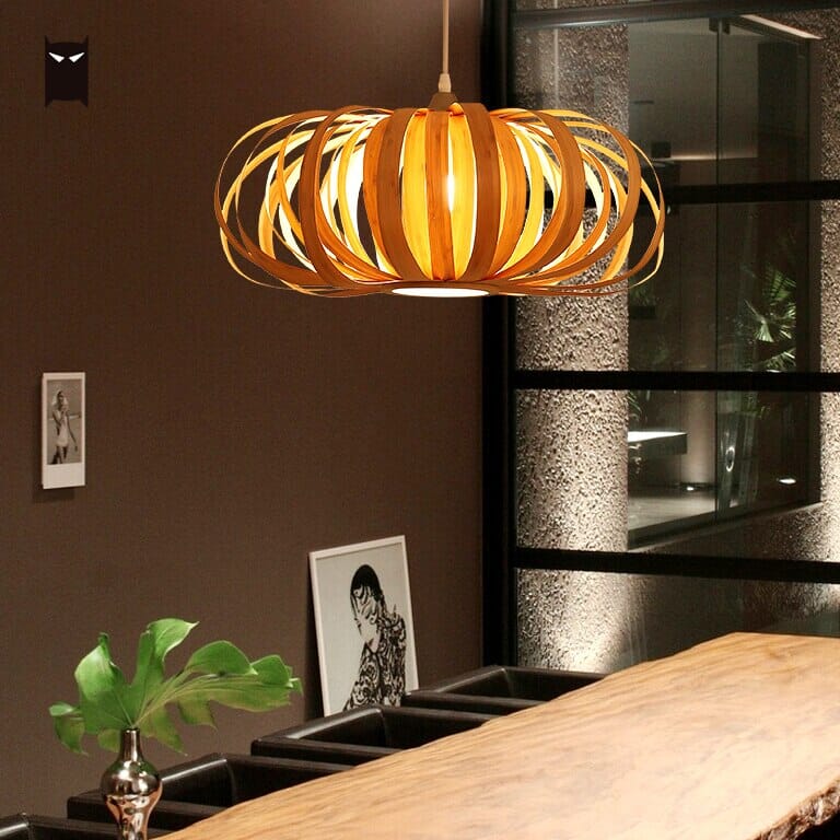 NovaLume Autumn Pumpkin Wood Pendant Light With Iron Finish