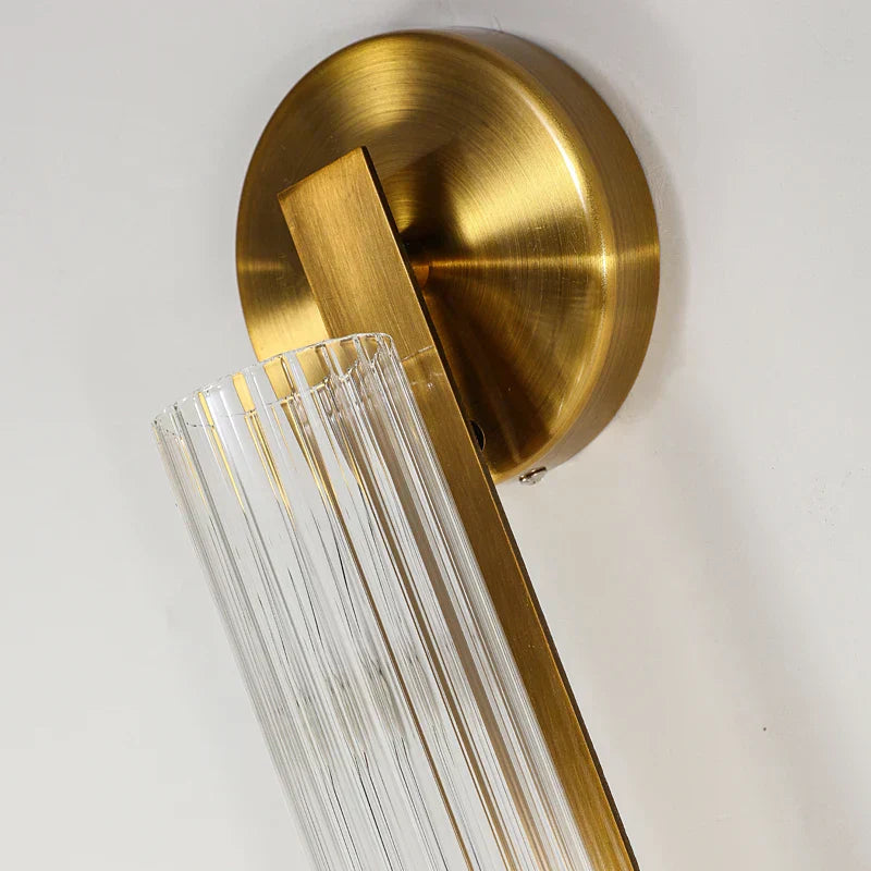 Aurelia Copper Base Wall Lamp With Edison Ribbed Glass Cylinders
