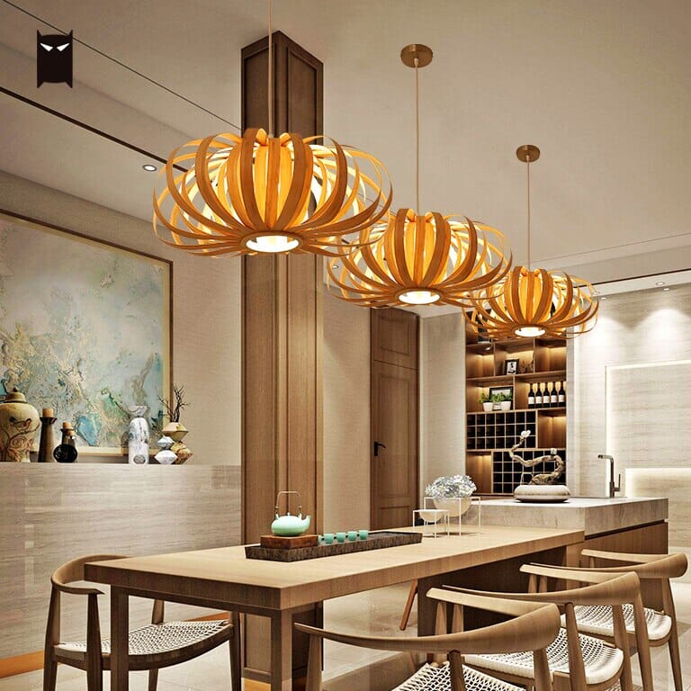 NovaLume Autumn Pumpkin Wood Pendant Light With Iron Finish