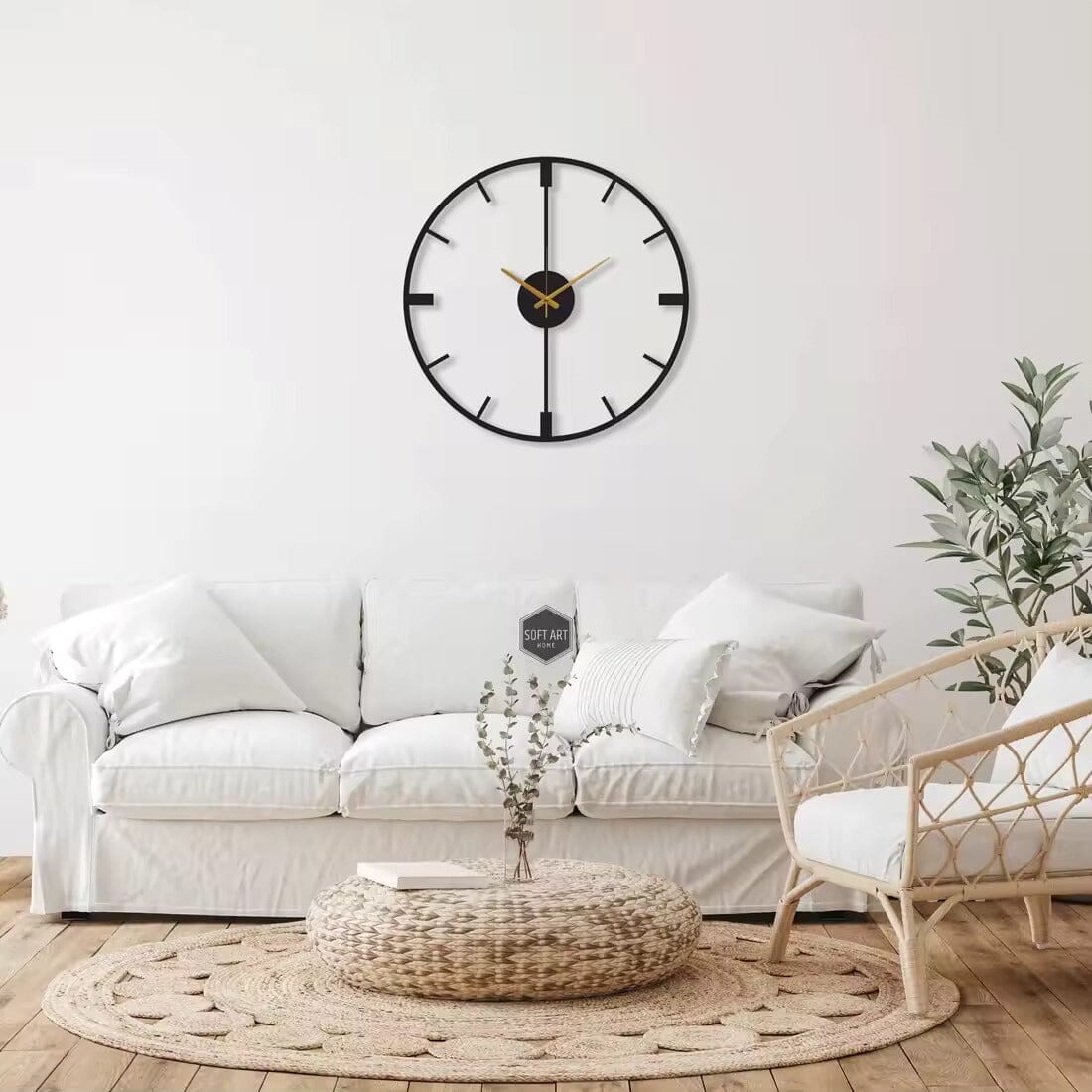 Minimalista Relógio de Parede Redondo Preto Silencioso de Quartzo