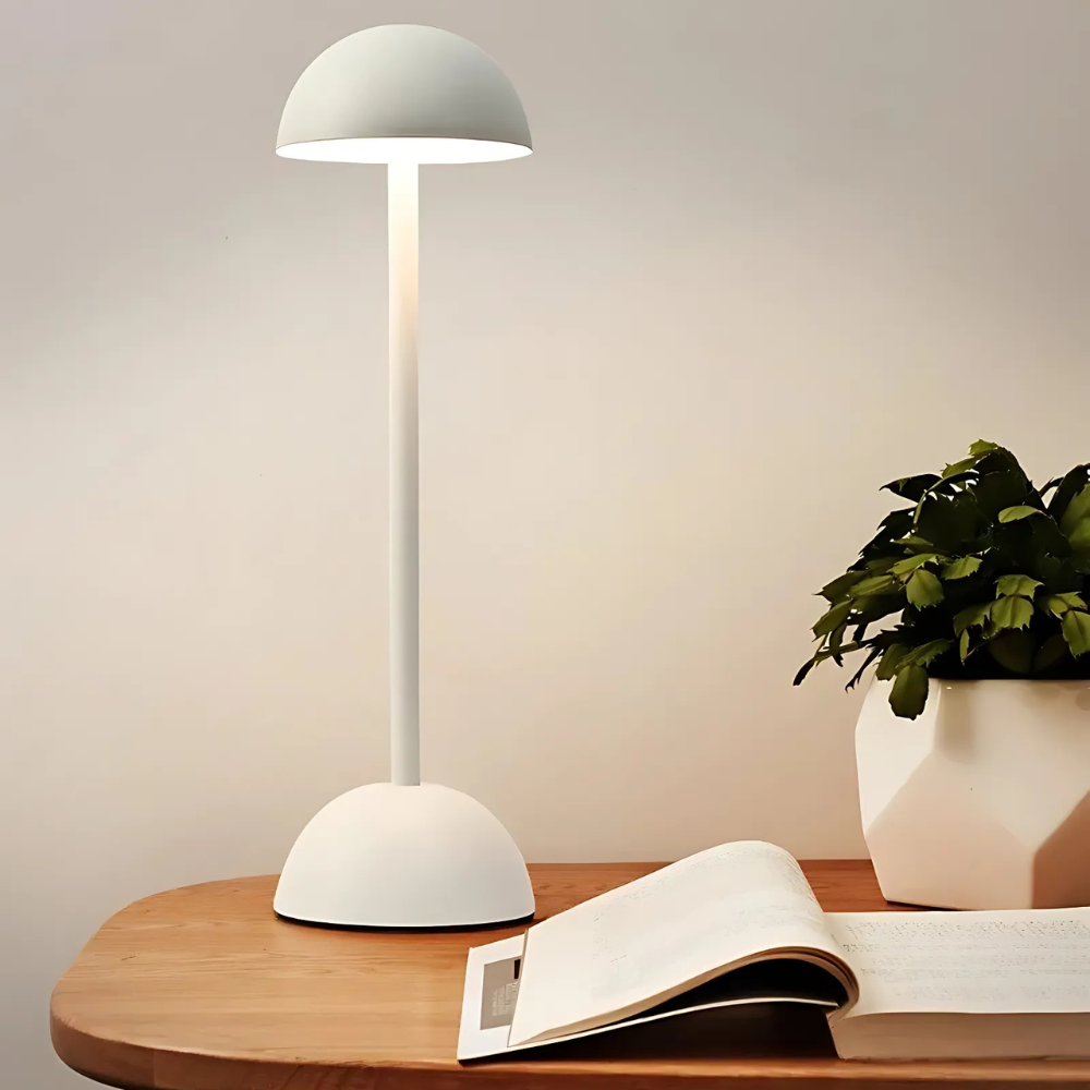 Lámpara de mesa alta con forma de hongo recargable