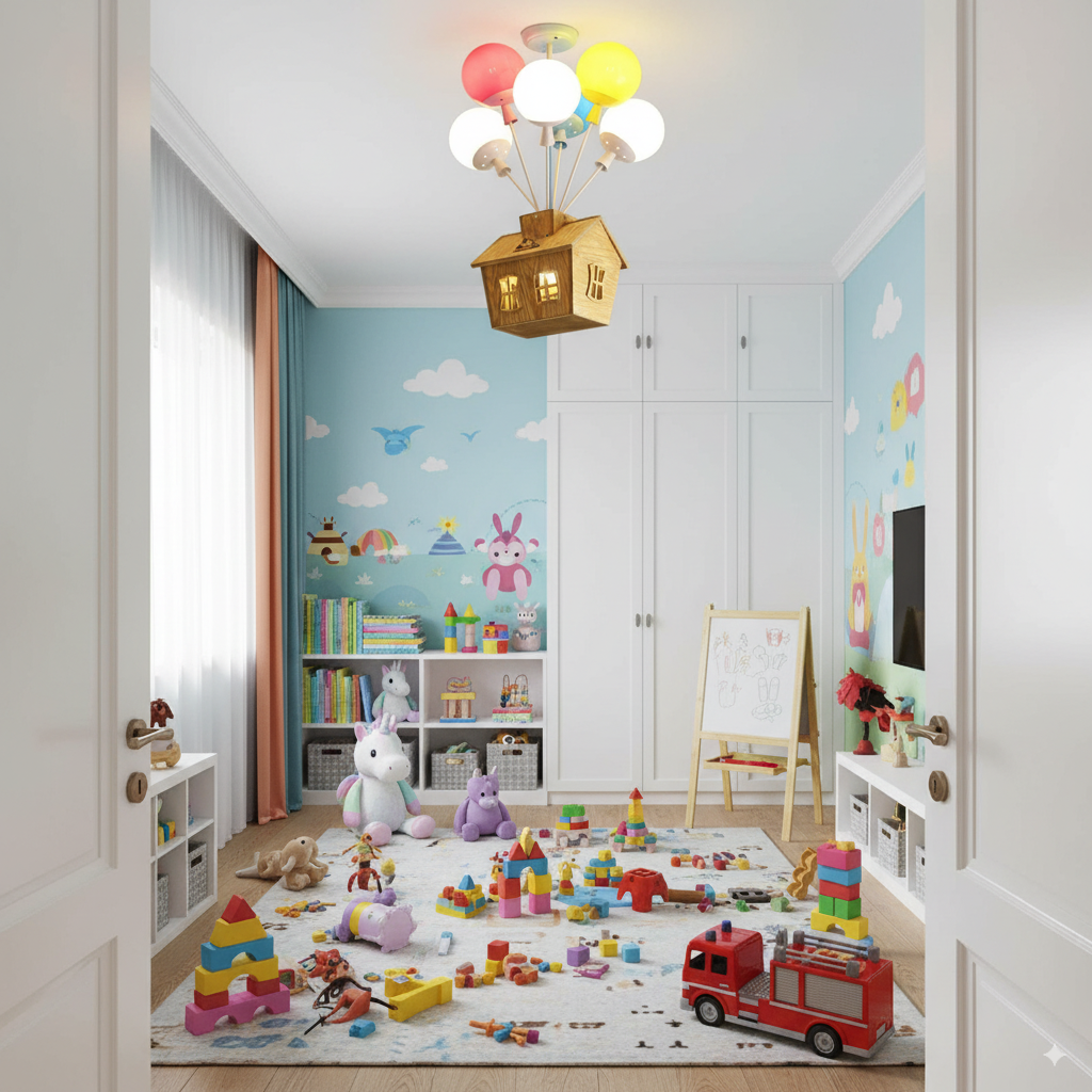 HolzZauber | Children's room LED ceiling light – dimmable with remote control, in balloon design