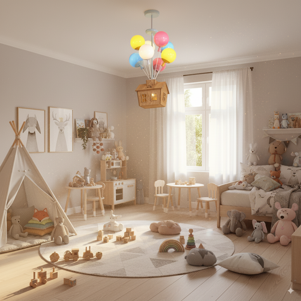 HolzZauber | Children's room LED ceiling light – dimmable with remote control, in balloon design