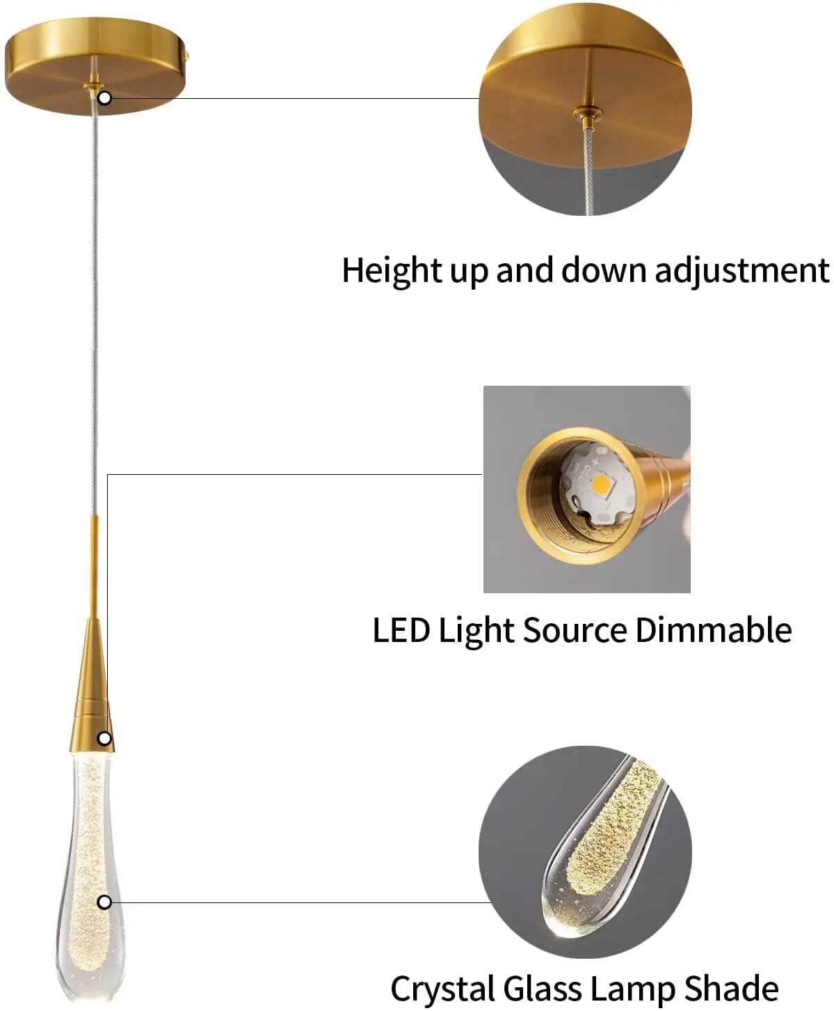 Aurora Golden Droplet Crystal Pendant Lights for Homes and Offices