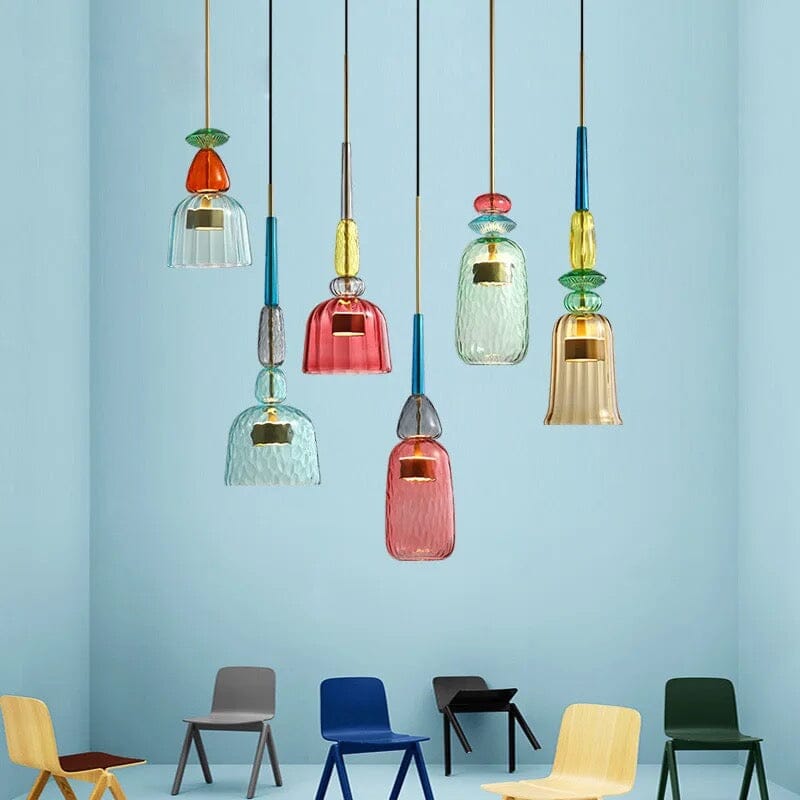 Lyra Candy Pendant Light in Brass and Glass Nordic Inspired