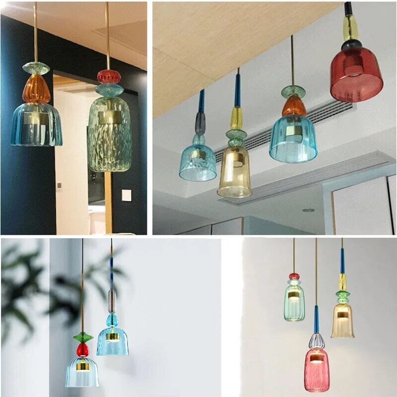 Lyra Candy Pendant Light in Brass and Glass Nordic Inspired