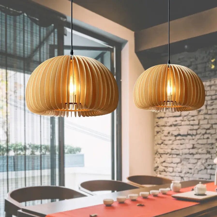 SylvaCraft Autumn Pumpkin Pendant Light in Bamboo with Iron Finish
