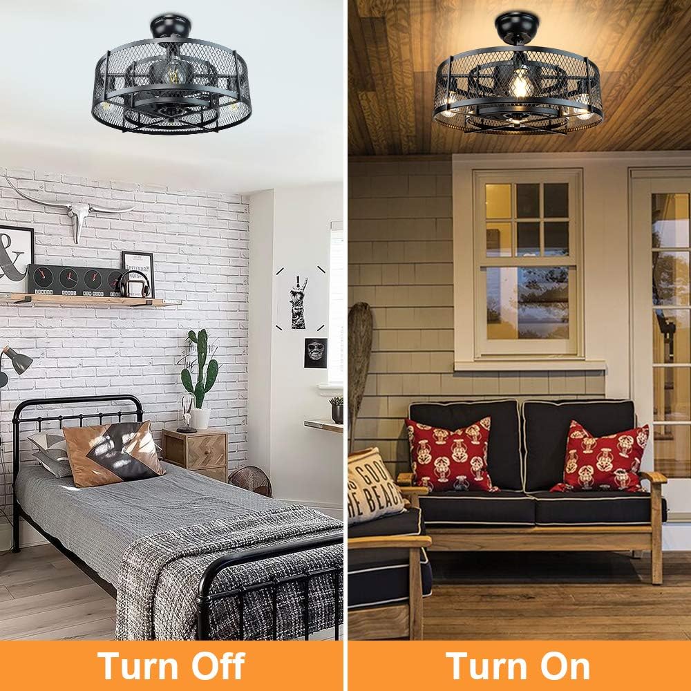 Industrial fan ceiling lamp black with metal mesh