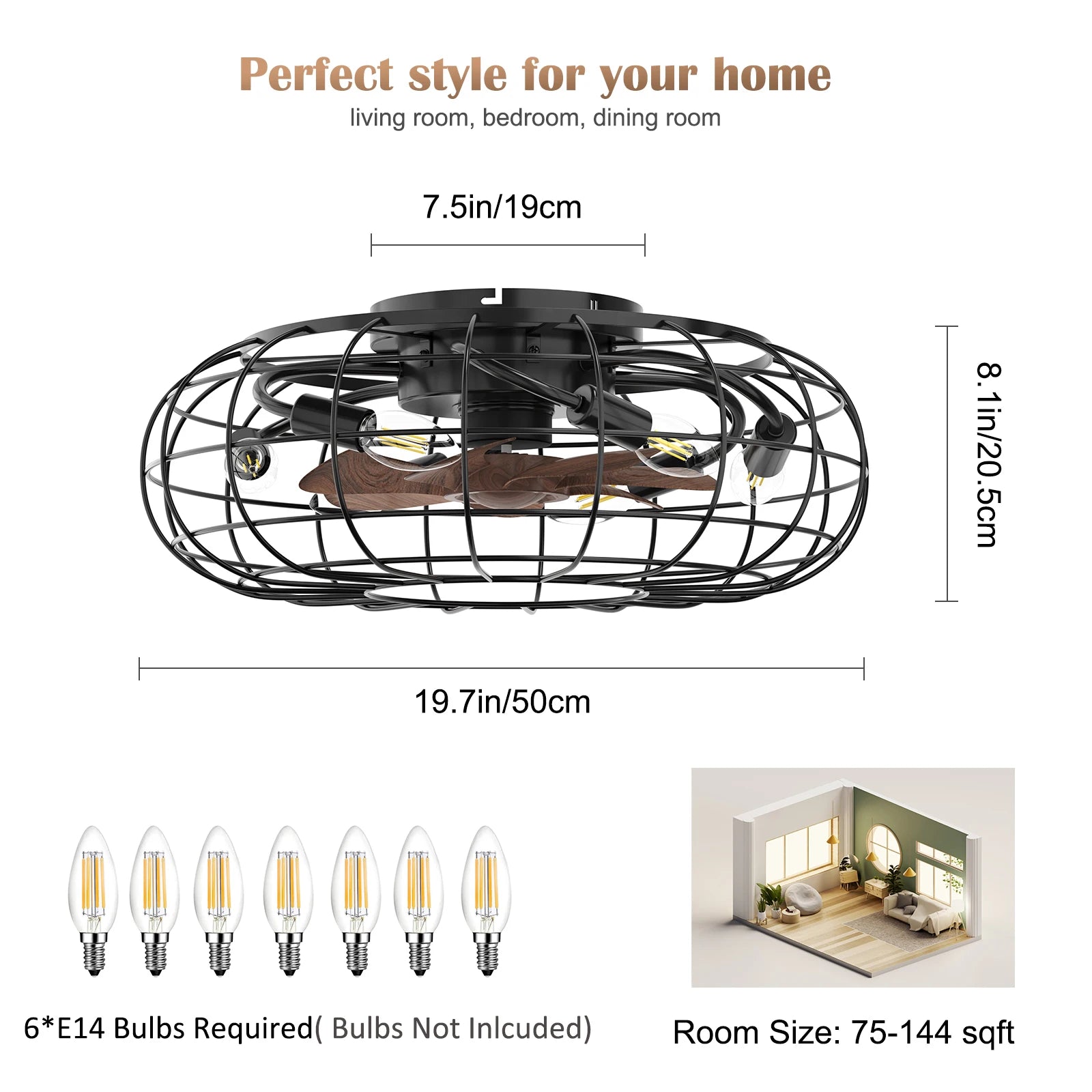 Industrial fan ceiling light with remote control