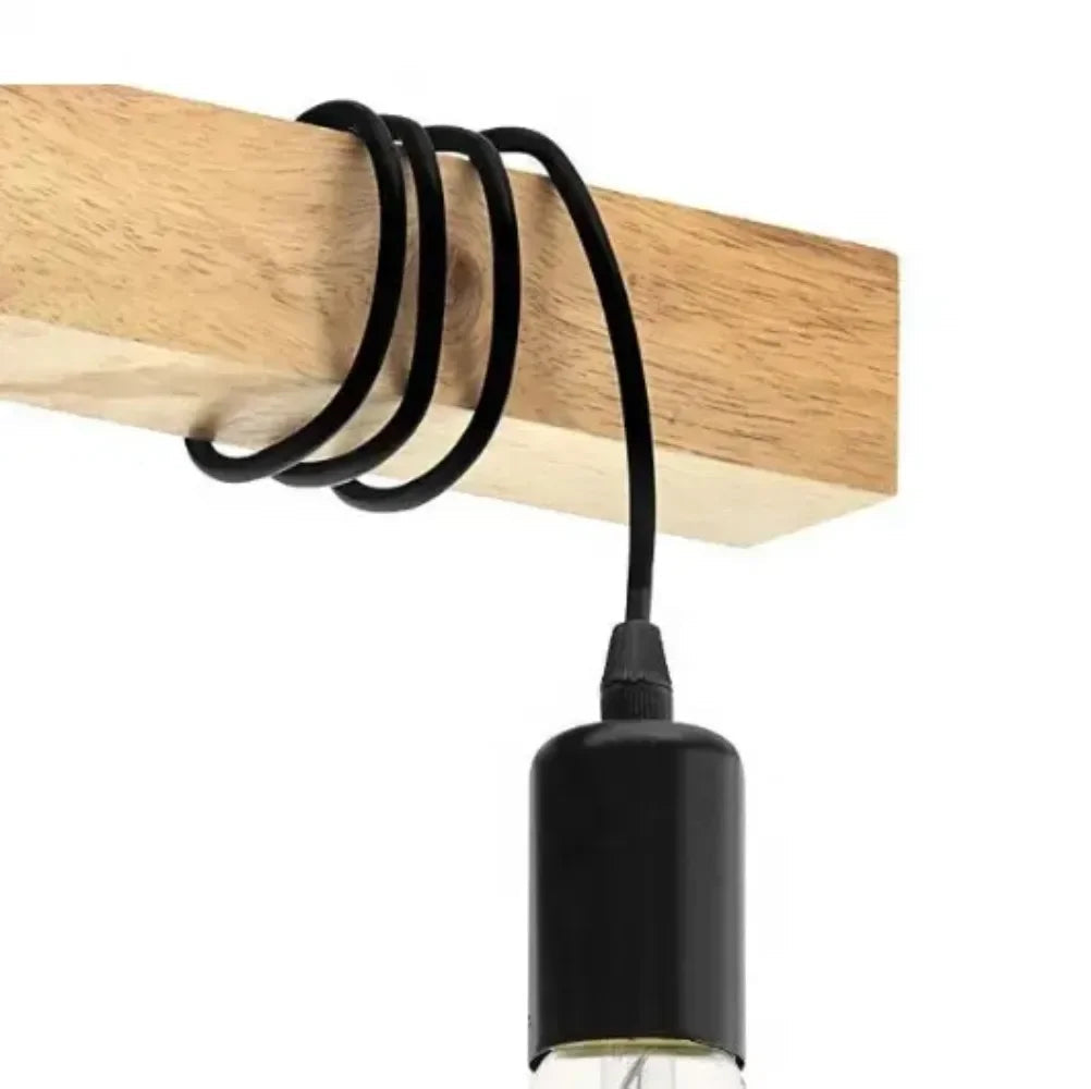 Lâmpada pendente industrial preta com madeira