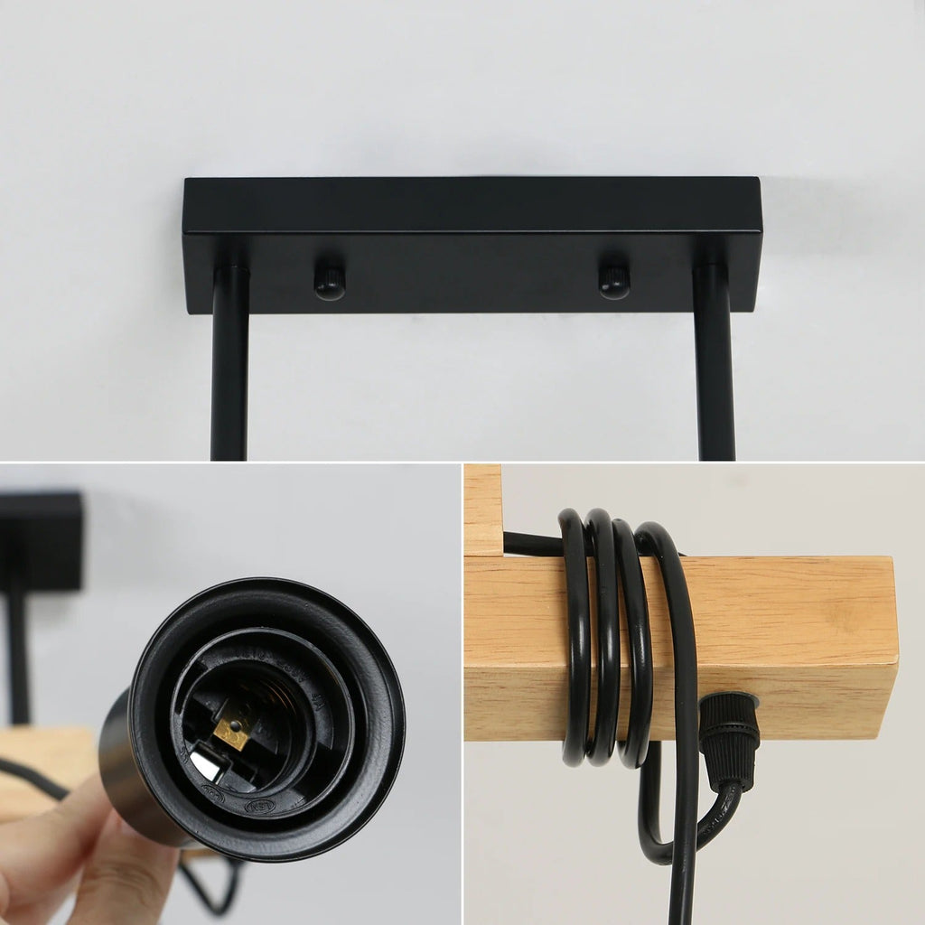 Industrielle Pendelleuchte schwarz mit Holz