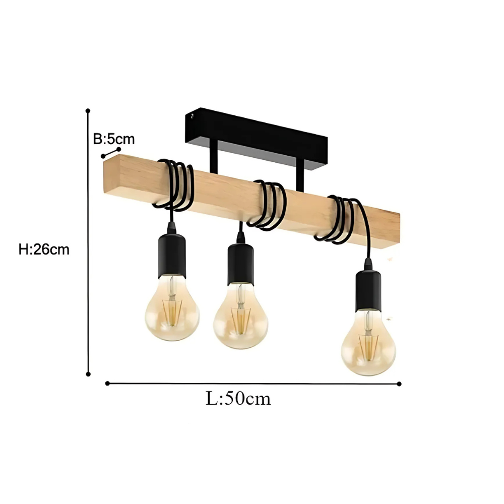 Industrielle Pendelleuchte schwarz mit Holz