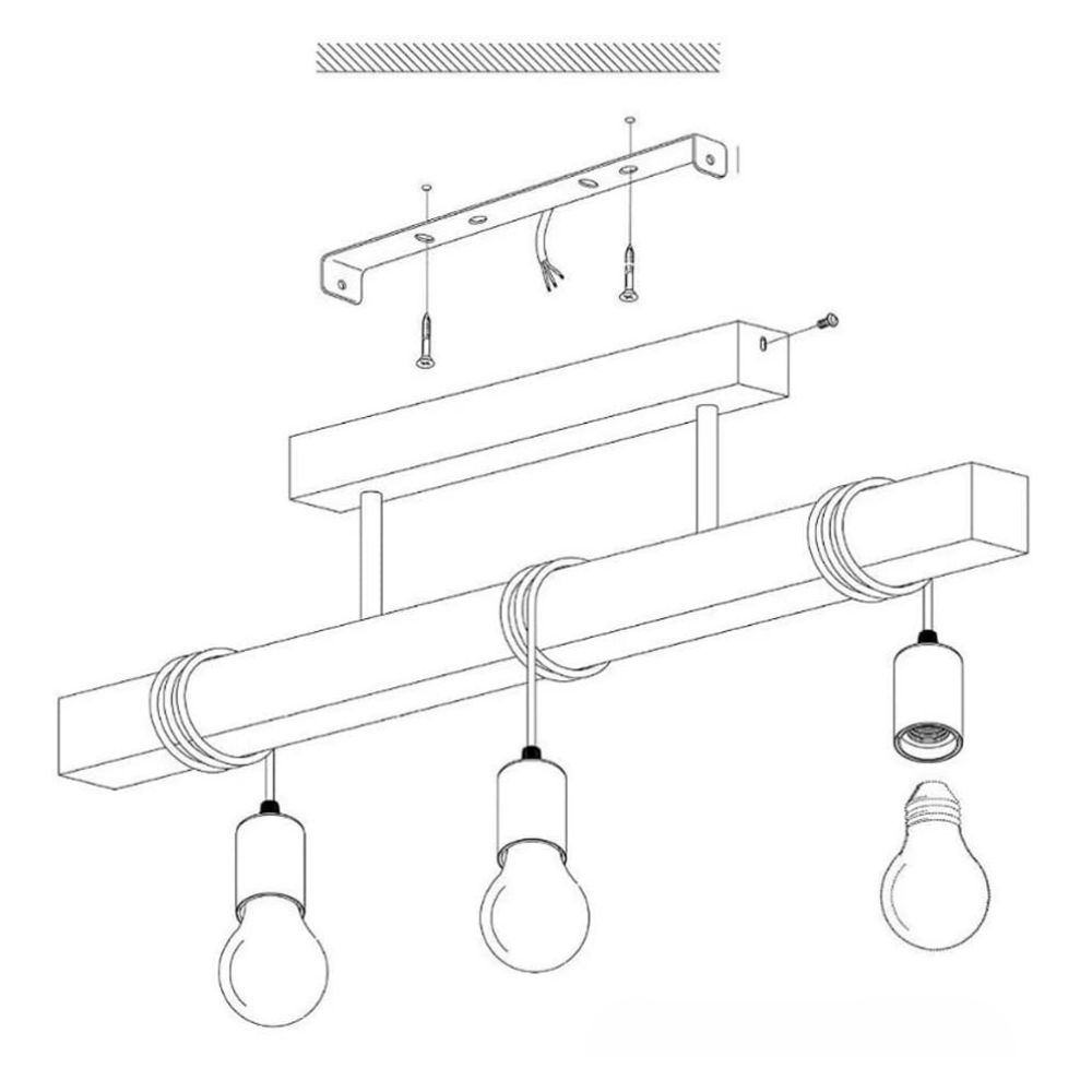 Industrielle Pendelleuchte schwarz mit Holz