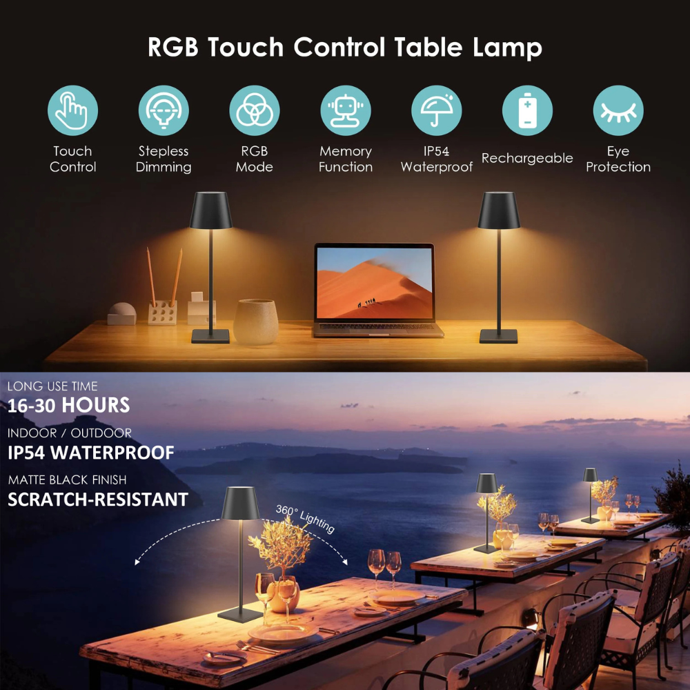 Candeeiro de mesa LED recarregável para exterior