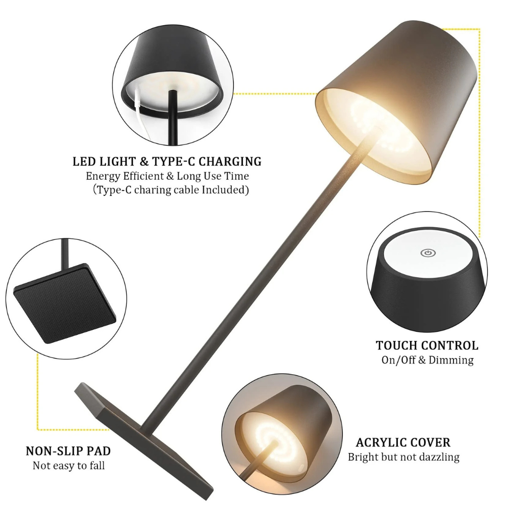Lámpara de mesa LED recargable para exteriores