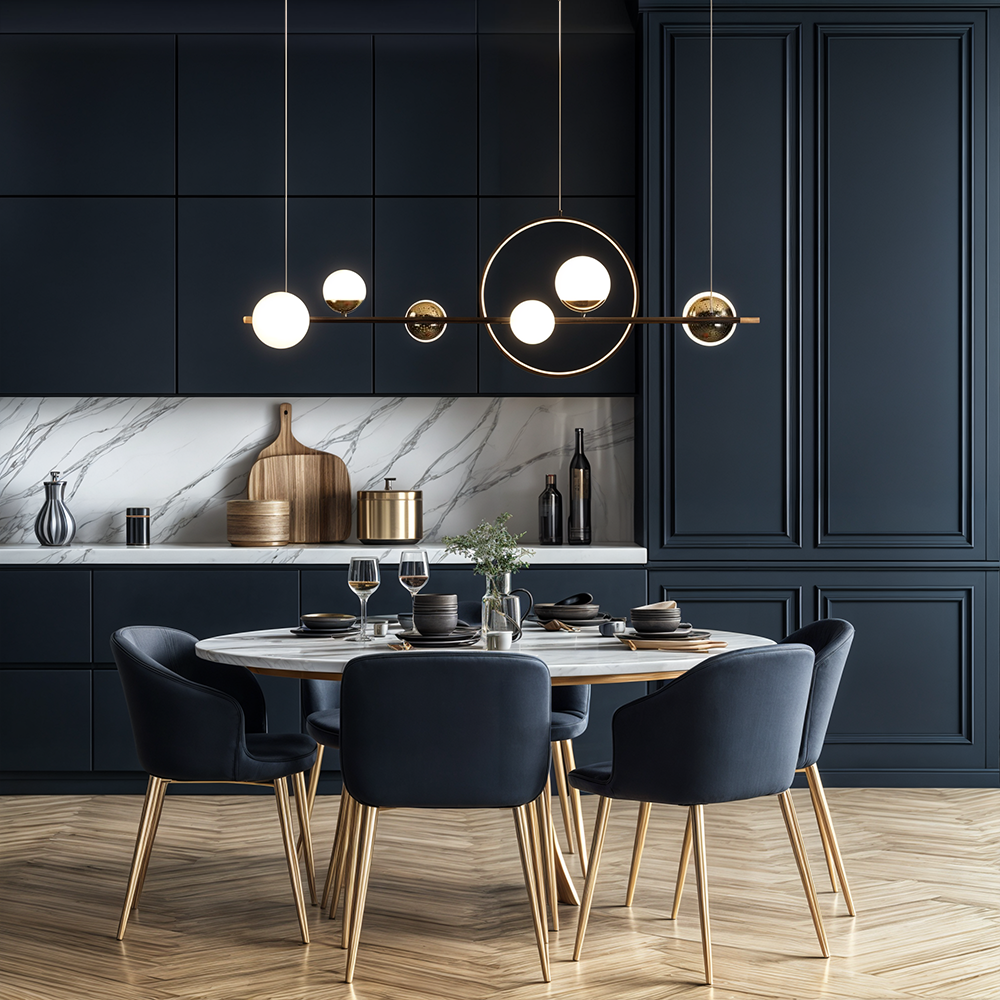 AuroraLine Linear Chandelier by Lumencrest Iron and Blown Glass Remote Dimming