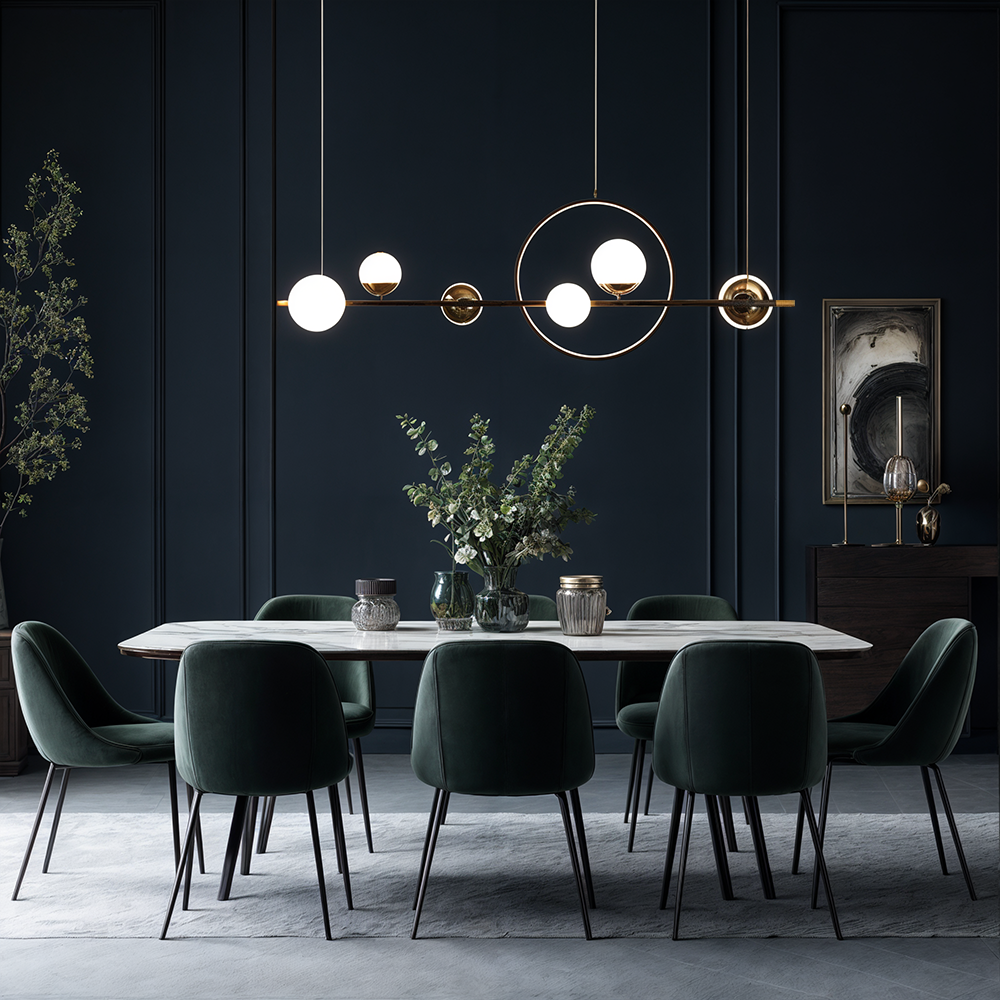 AuroraLine Linear Chandelier by Lumencrest Iron and Blown Glass Remote Dimming