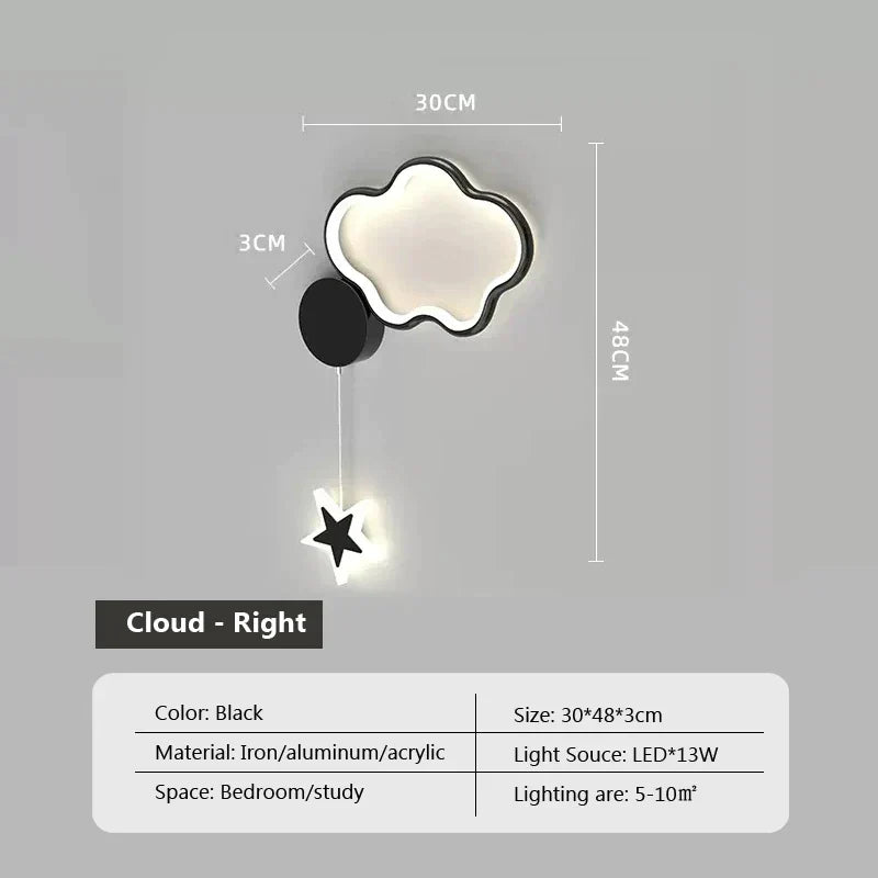 AureliaLights Wolk Ster En Maan Wandlamp Voor Slaapkamer