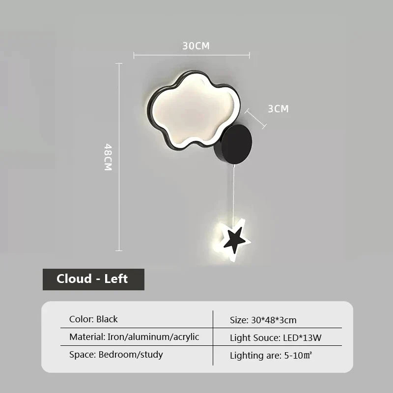 AureliaLights Wolk Ster En Maan Wandlamp Voor Slaapkamer